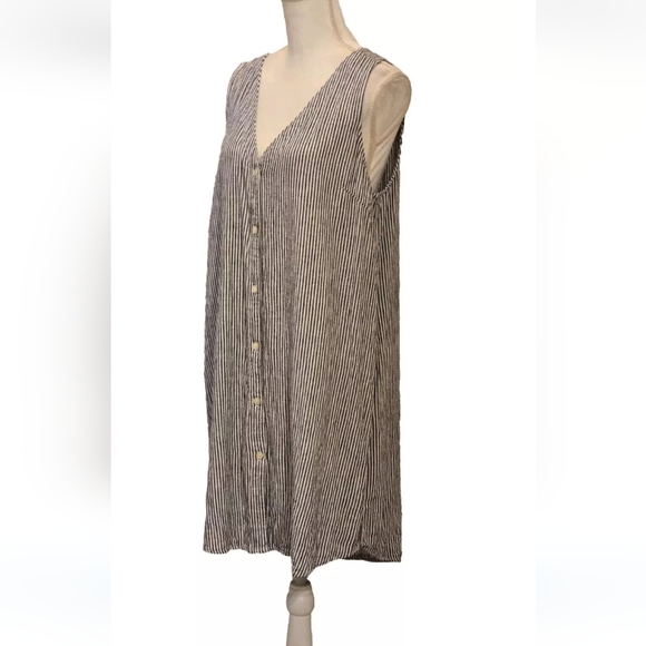 GAP BlueWhite Stripe Knee Length Beach Resort  Lounge Wear Linen Blend Dress L - Picture 4 of 10